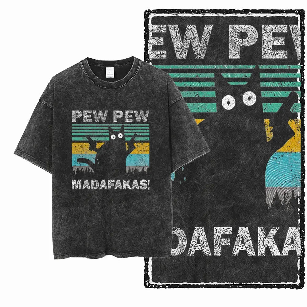 t-shirt homme streetwear Imprimé Chat Vintage EcomFr