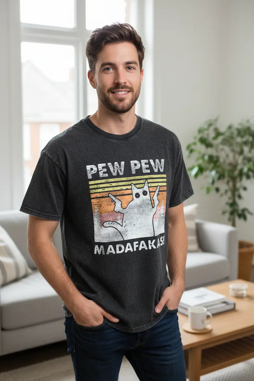 t-shirt homme streetwear Imprimé Chat Vintage EcomFr
