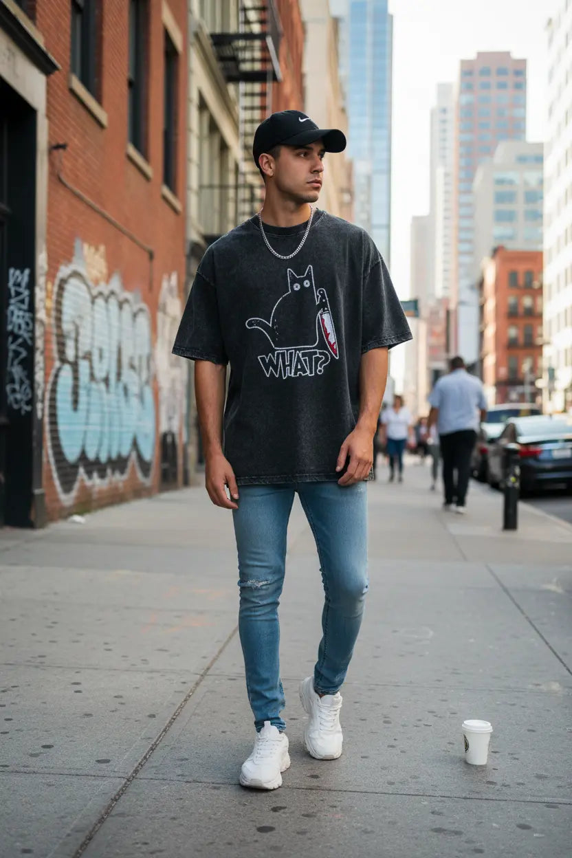 t-shirt homme streetwear Imprimé Chat Vintage EcomFr