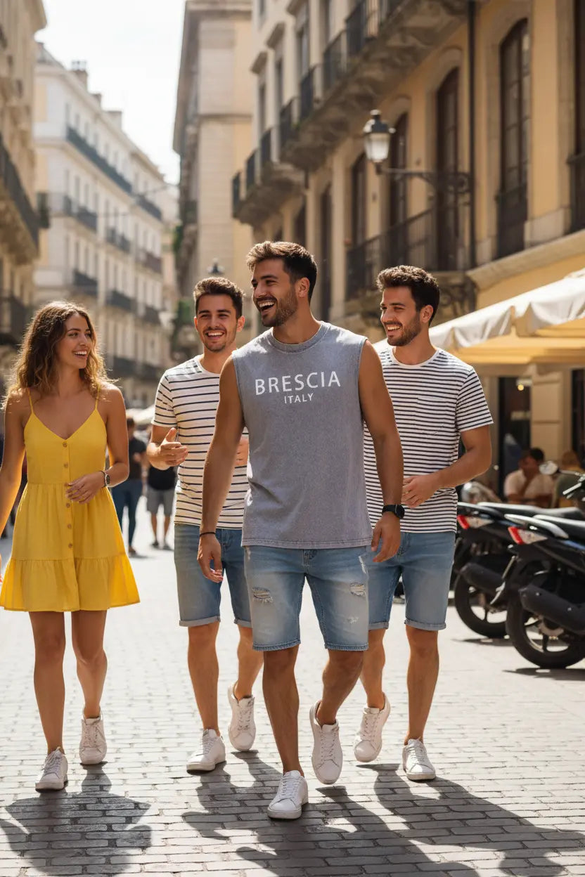 Débardeur Homme Graphique "Brescia Italy" – 100% Coton Lavé, 3 Coloris EcomFr