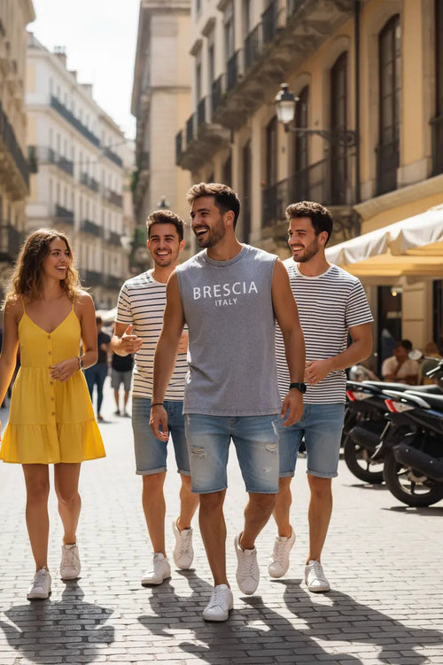 Débardeur Homme Graphique "Brescia Italy" – 100% Coton Lavé, 3 Coloris EcomFr