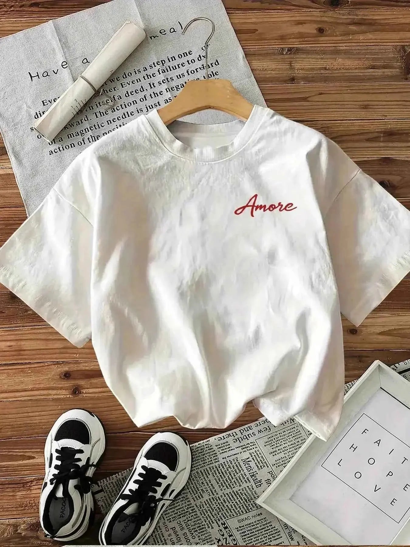 T-Shirt ample décontracté femmes, "Amore Pasta Vino E Basta"