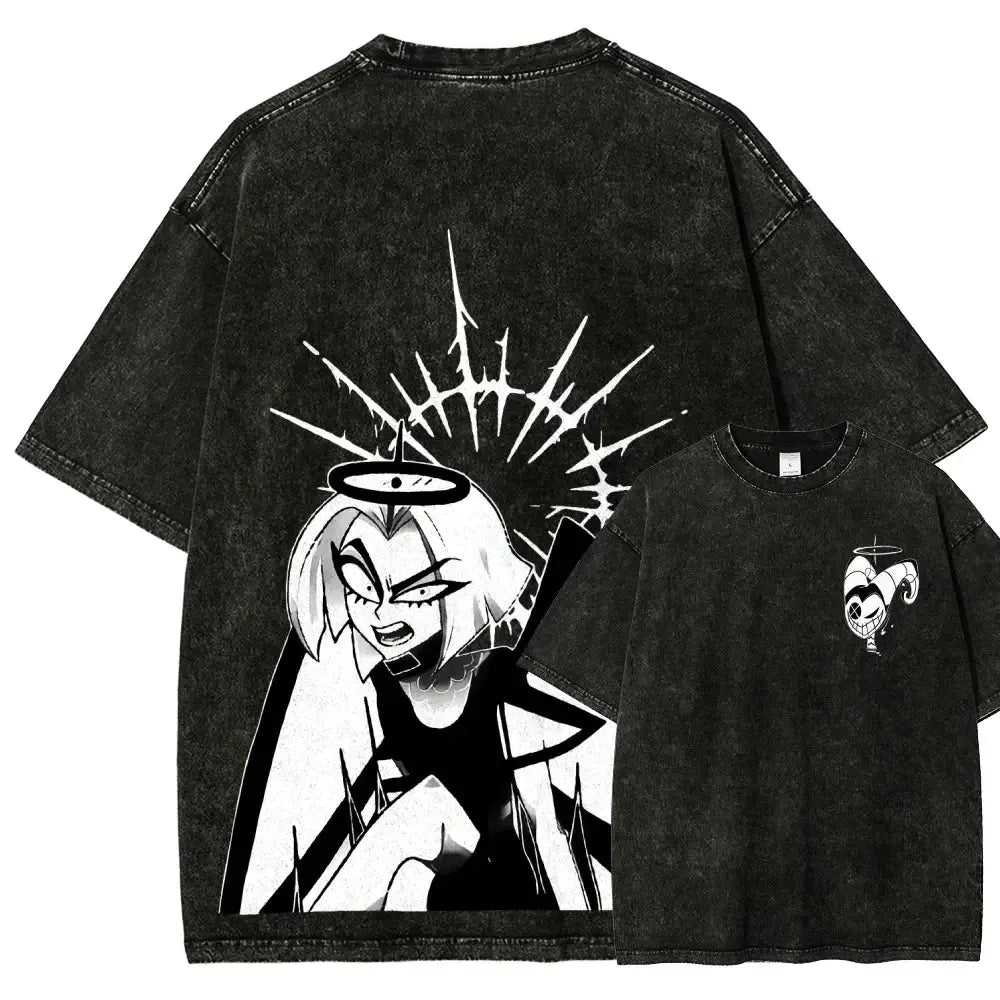 T-Shirt Hazbin Hotel Anime Oversize Unisexe – Coton Vintage Délavé EcomFr