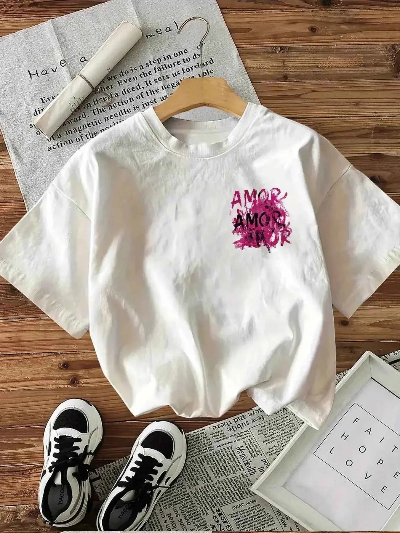 t-shirt graffiti femme Harajuku original "Love" – Coton 100 %, Col Rond