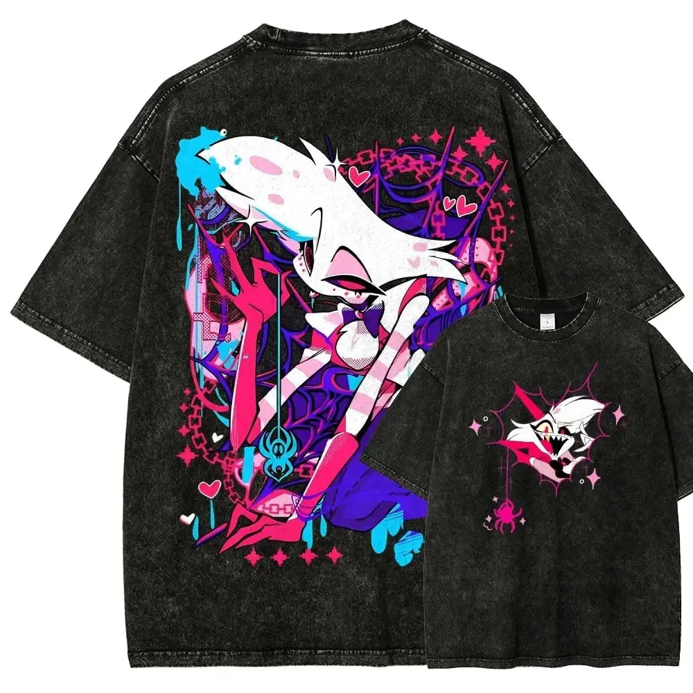 T-Shirt Hazbin Hotel Anime Oversize Unisexe – Coton Vintage Délavé EcomFr