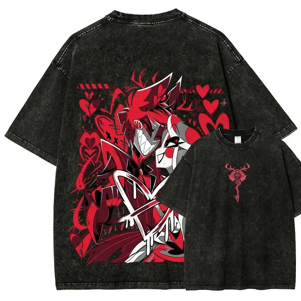T-Shirt Hazbin Hotel Anime Oversize Unisexe – Coton Vintage Délavé EcomFr