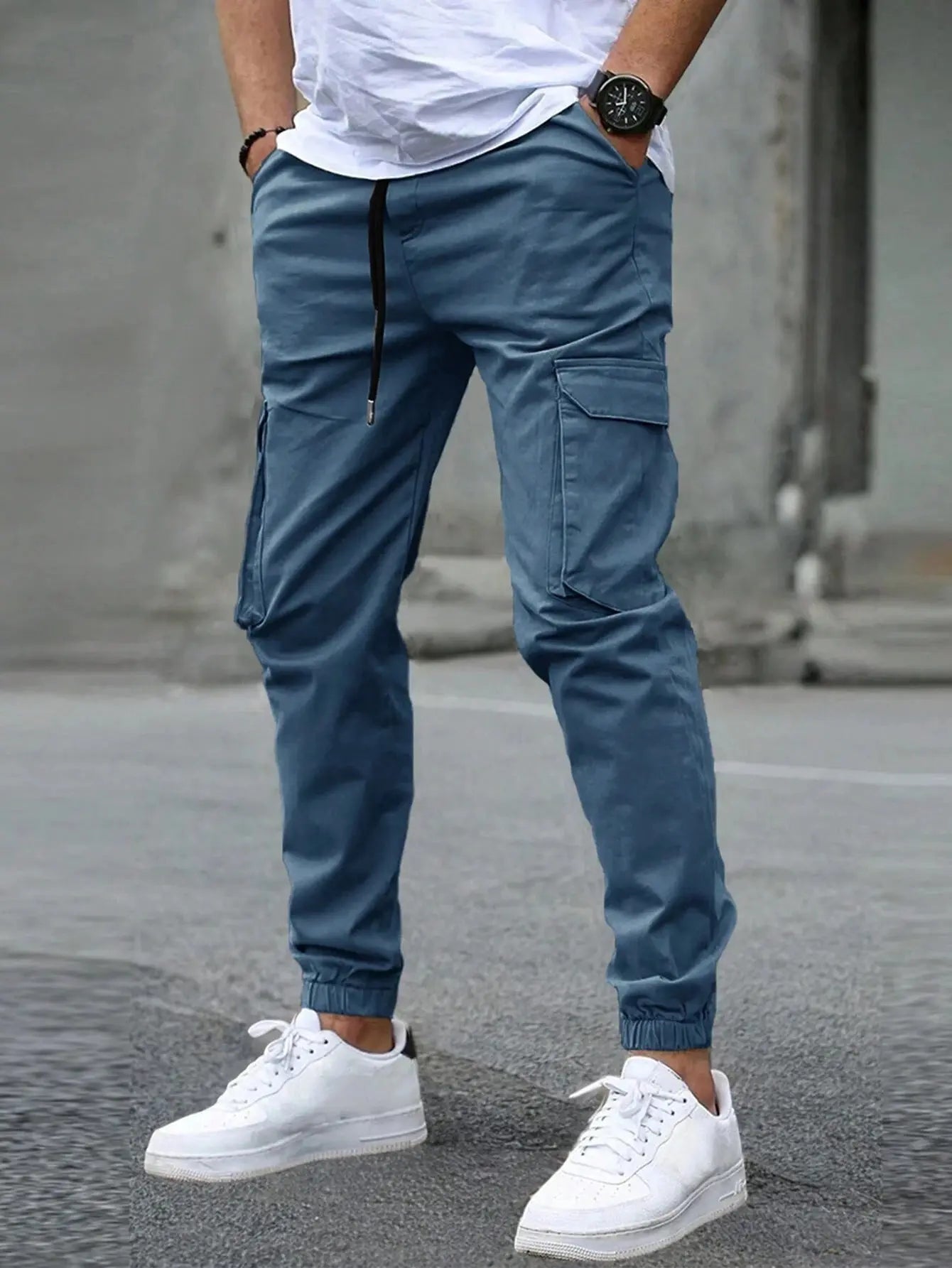 Pantalon Cargo Homme Taille Élastique – Coupe Slim, Multi-Poches, Décontracté EcomFr