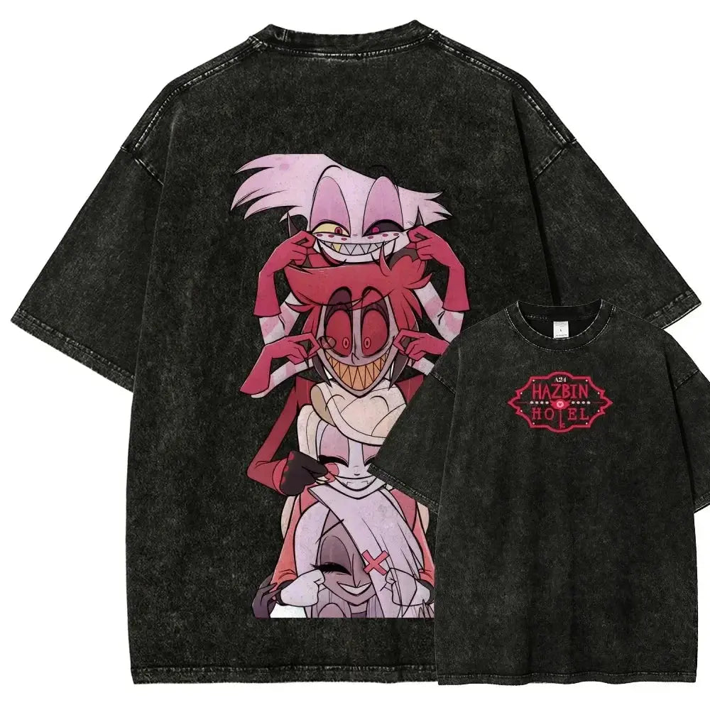 T-Shirt Hazbin Hotel Anime Oversize Unisexe – Coton Vintage Délavé EcomFr