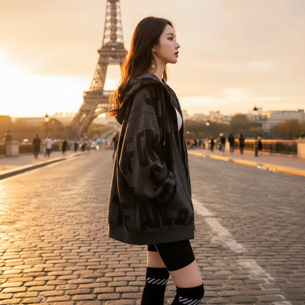 Hoodie Oversize Femme – Y2K Emo Style Coréen