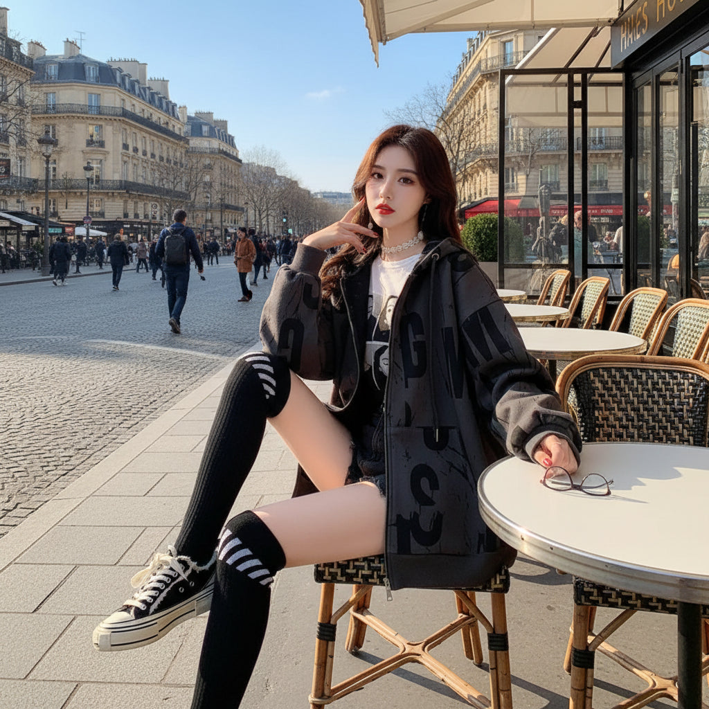 Hoodie Oversize Femme – Y2K Emo Style Coréen