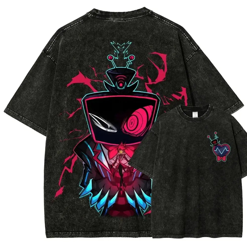 T-Shirt Hazbin Hotel Anime Oversize Unisexe – Coton Vintage Délavé EcomFr