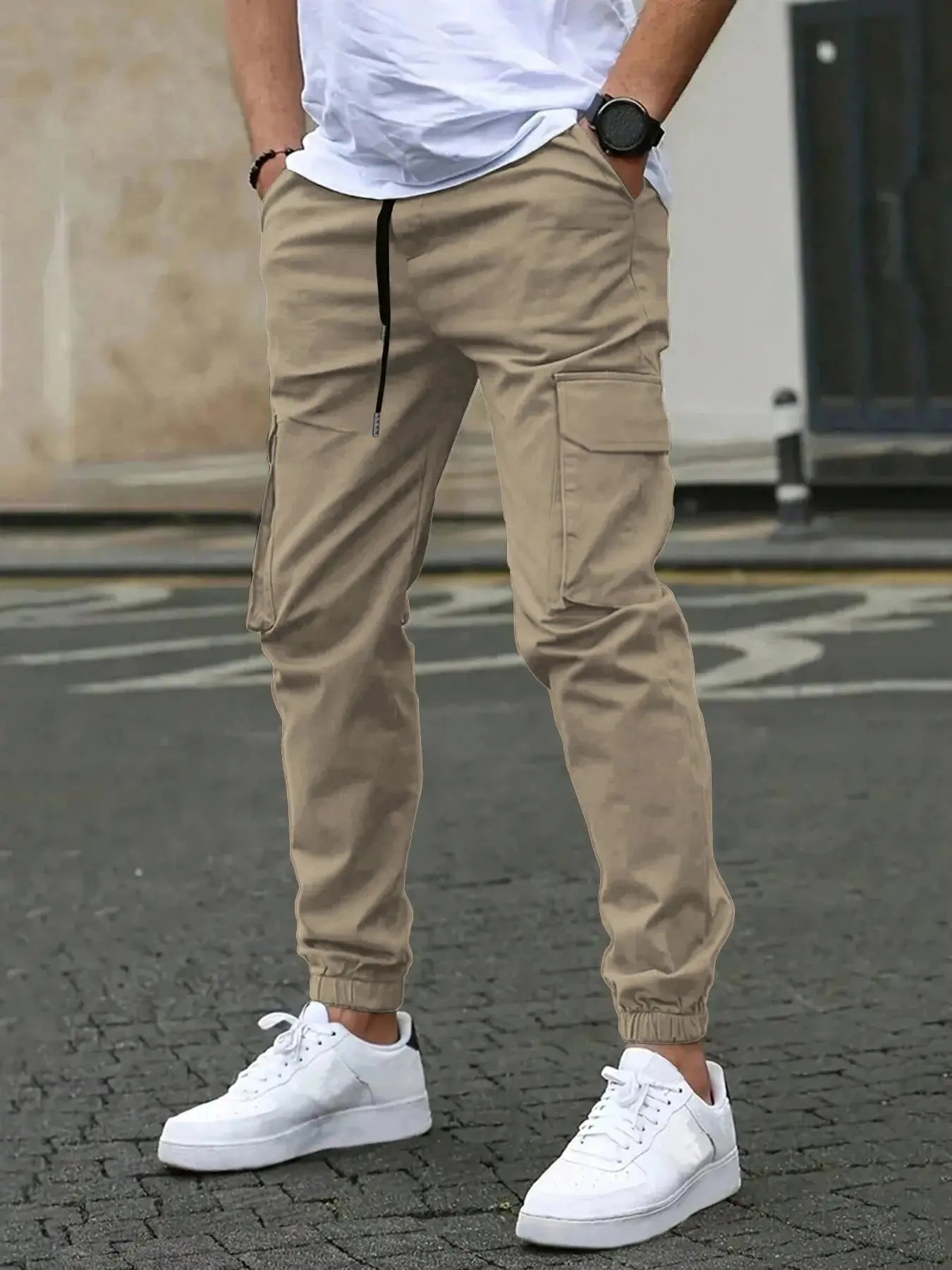 Pantalon Cargo Homme Taille Élastique – Coupe Slim, Multi-Poches, Décontracté EcomFr