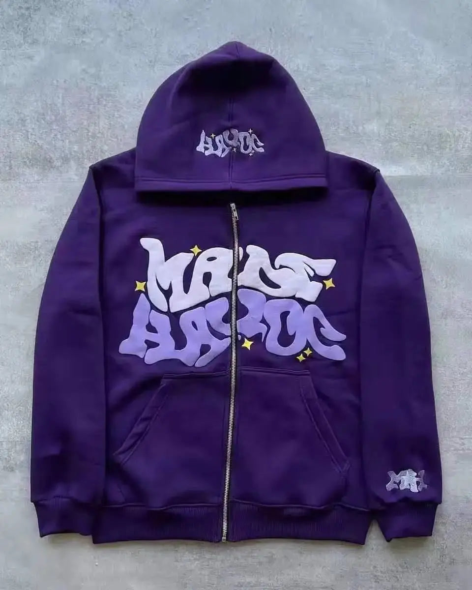 Sweat à Capuche Zippé Y2K Harajuku Imprimé Étoile & Lettre Hip-Hop EcomFr