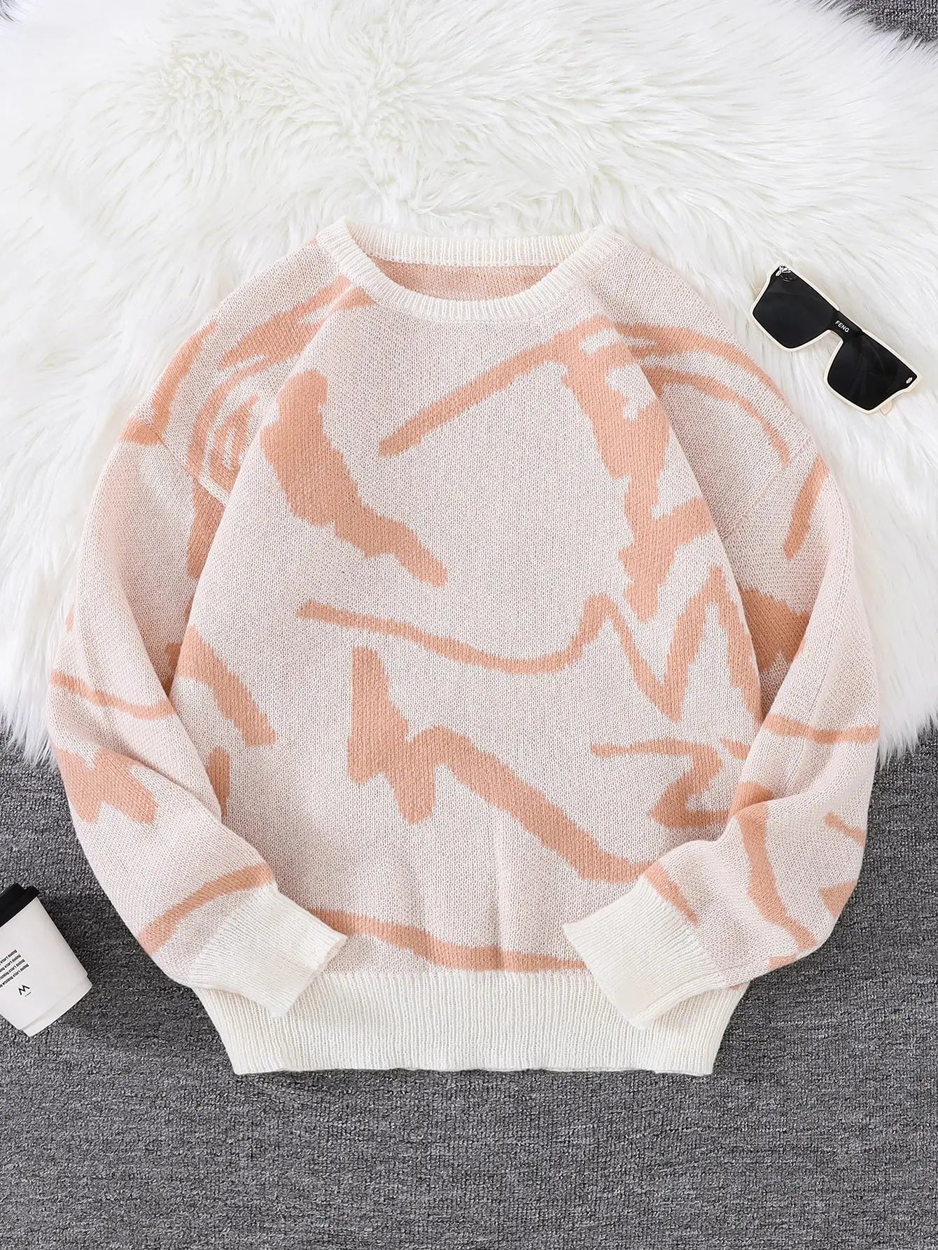 Pull Jacquard Graffiti Streetwear Homme – Tricot Col Rond Motif Géométrique EcomFr