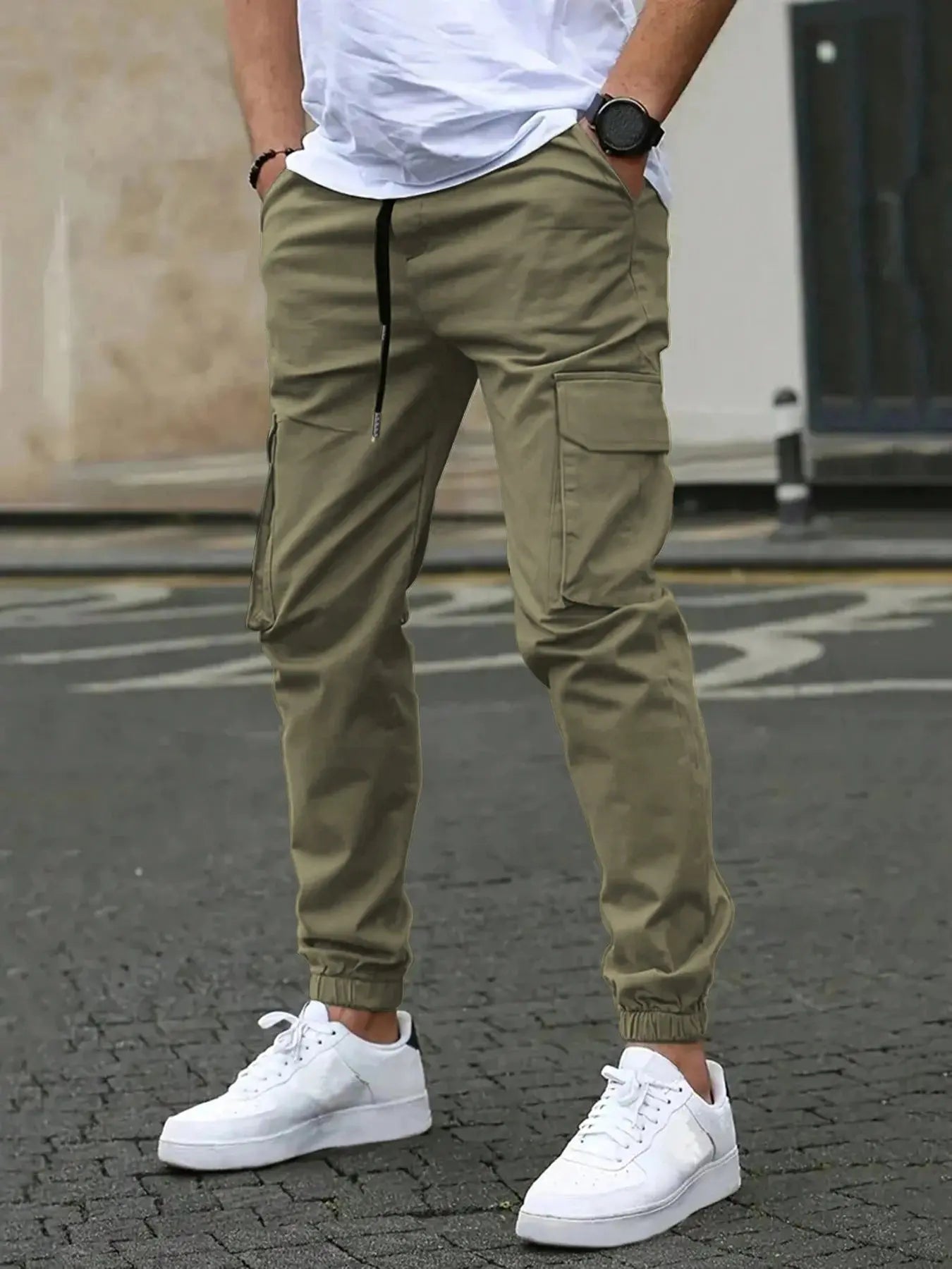 Pantalon Cargo Homme Taille Élastique – Coupe Slim, Multi-Poches, Décontracté EcomFr