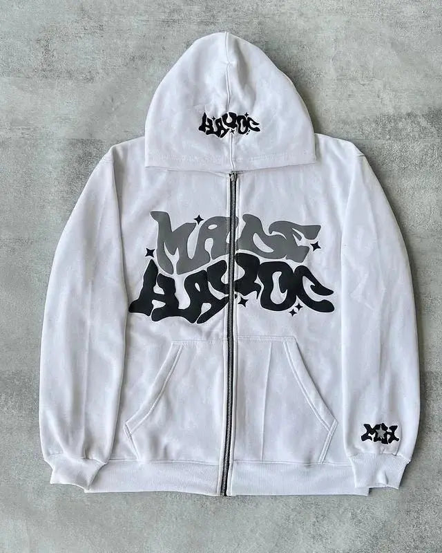 Sweat à Capuche Zippé Y2K Harajuku Imprimé Étoile & Lettre Hip-Hop EcomFr