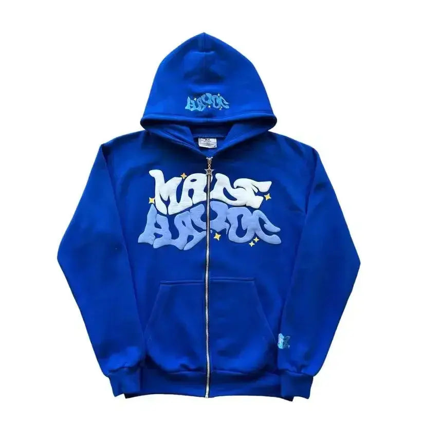 Veste Cardigan Capuche Zippée Y2K Unisexe – Lettres Américaines Rétro, Automne Hiver EcomFr
