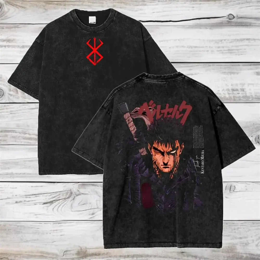 T-Shirt Berserk Guts Oversize Délavé – Coton Anime Streetwear Harajuku EcomFr