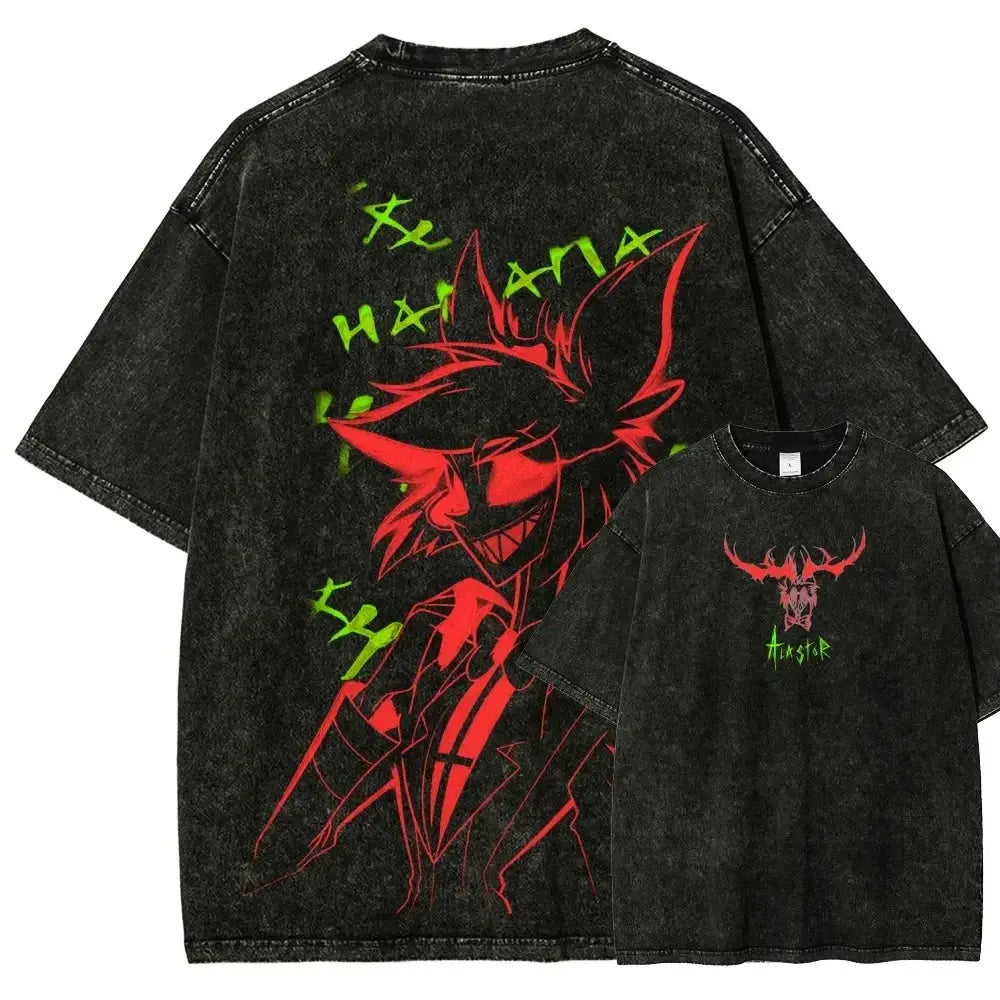 T-Shirt Hazbin Hotel Anime Oversize Unisexe – Coton Vintage Délavé EcomFr