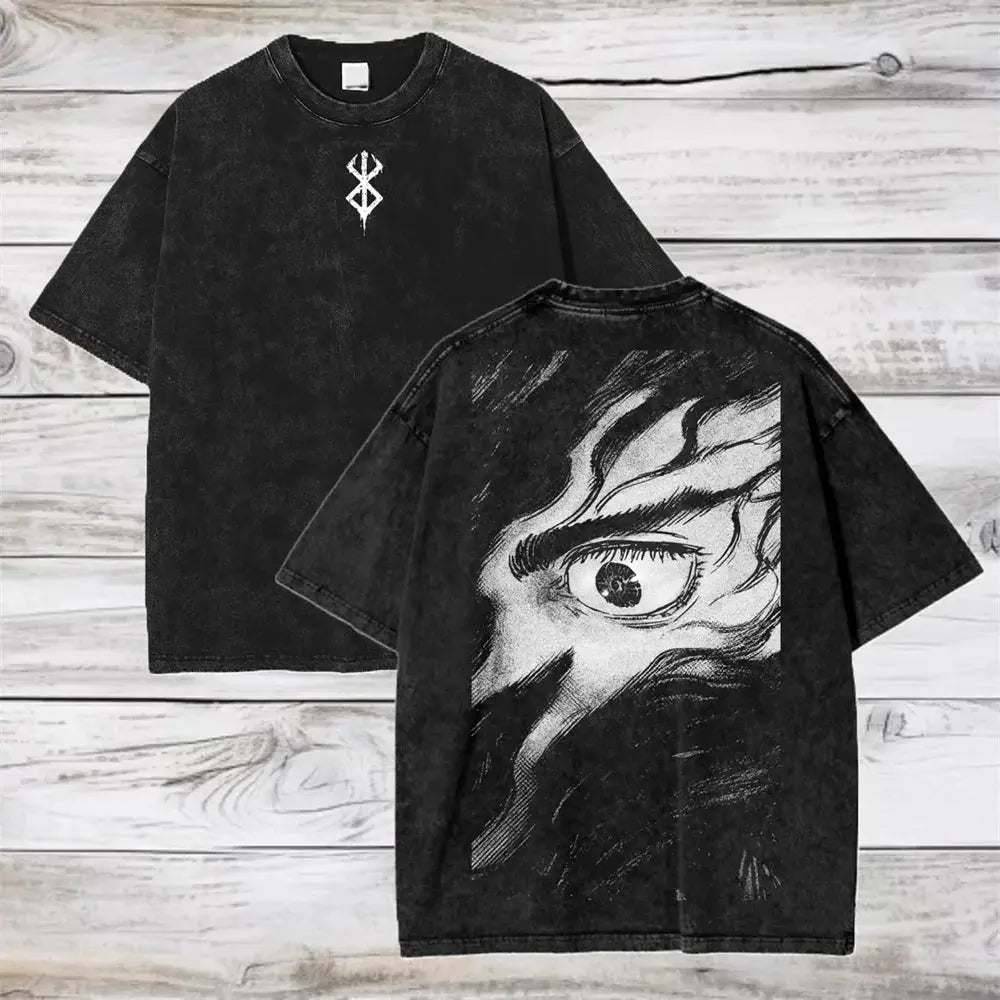 T-Shirt Berserk Guts Oversize Délavé – Coton Anime Streetwear Harajuku EcomFr
