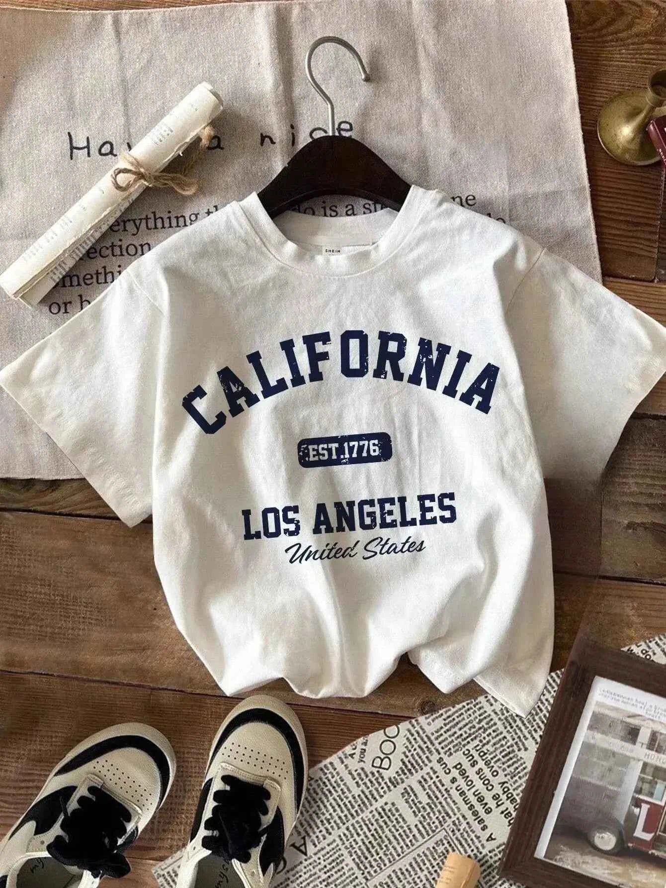 cheap custom t shirts -T-shirt Femme "California" Vintage – Style Y2K, Col Rond, Manches Courtes