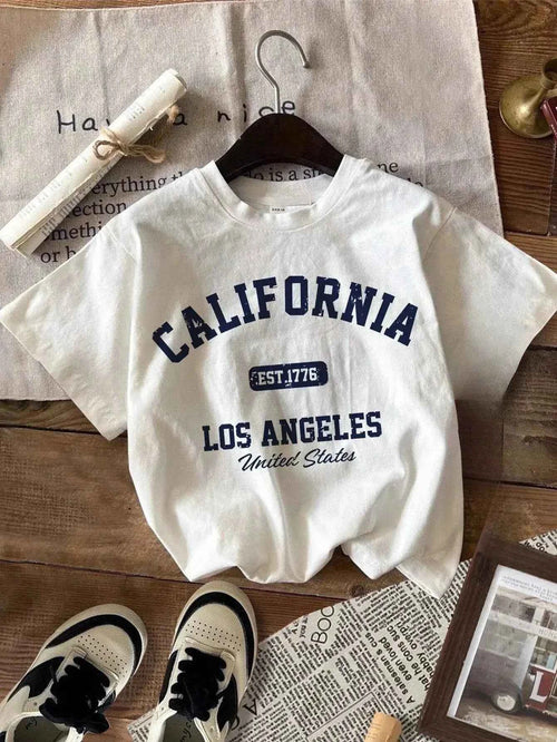 cheap custom t shirts -T-shirt Femme "California" Vintage – Style Y2K, Col Rond, Manches Courtes