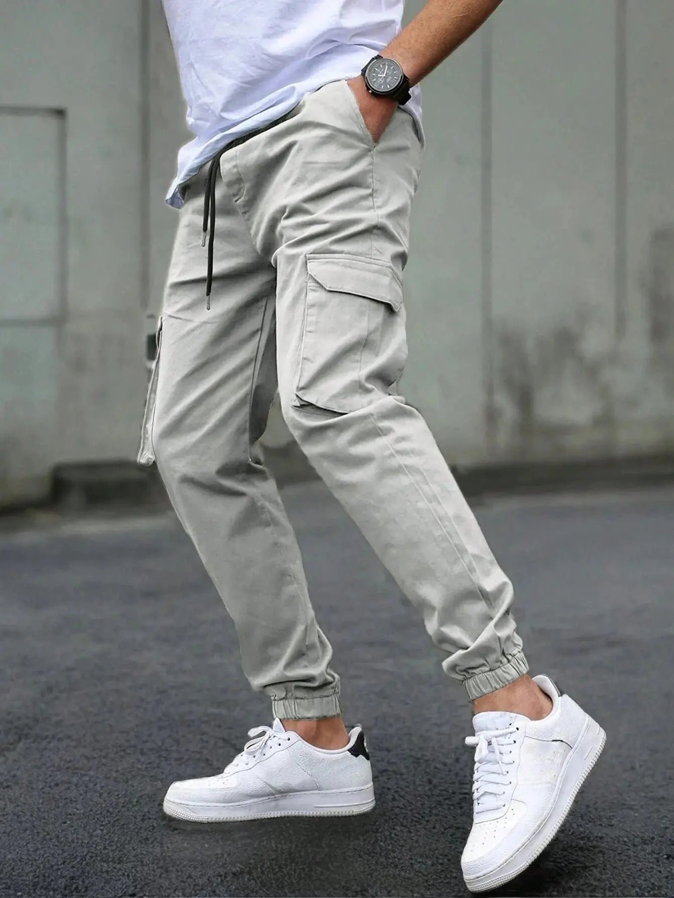 Pantalon Cargo Homme Taille Élastique – Coupe Slim, Multi-Poches, Décontracté EcomFr
