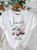 t-shirt casual chic femme été "Venice Italia" – Col Rond, Manches Courtes