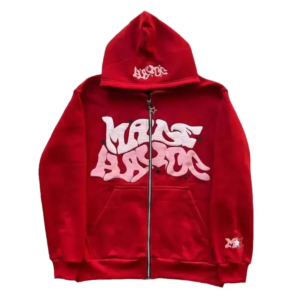 Veste Cardigan Capuche Zippée Y2K Unisexe – Lettres Américaines Rétro, Automne Hiver EcomFr