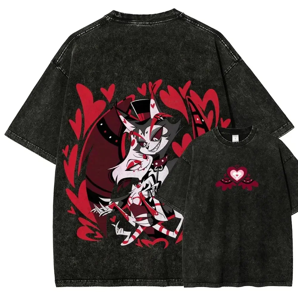 T-Shirt Hazbin Hotel Anime Oversize Unisexe – Coton Vintage Délavé EcomFr