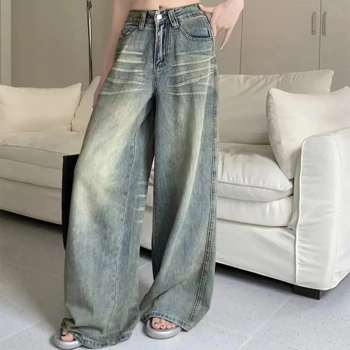 Jean Baggy Femme Taille Haute Y2K – Jambe Droite, Coupe Large, Style Vintage EcomFr