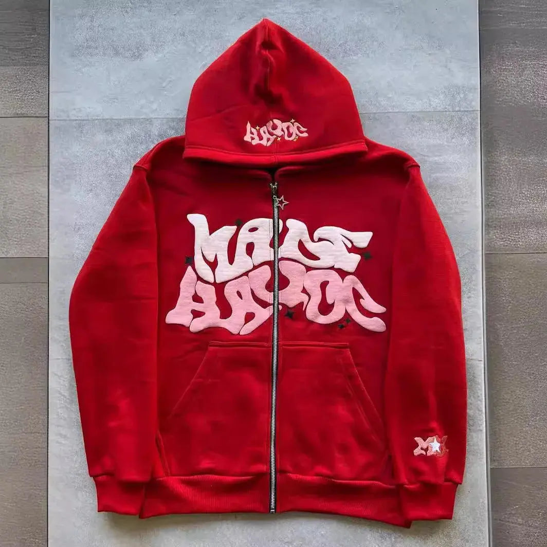 Sweat à Capuche Zippé Y2K Harajuku Imprimé Étoile & Lettre Hip-Hop EcomFr