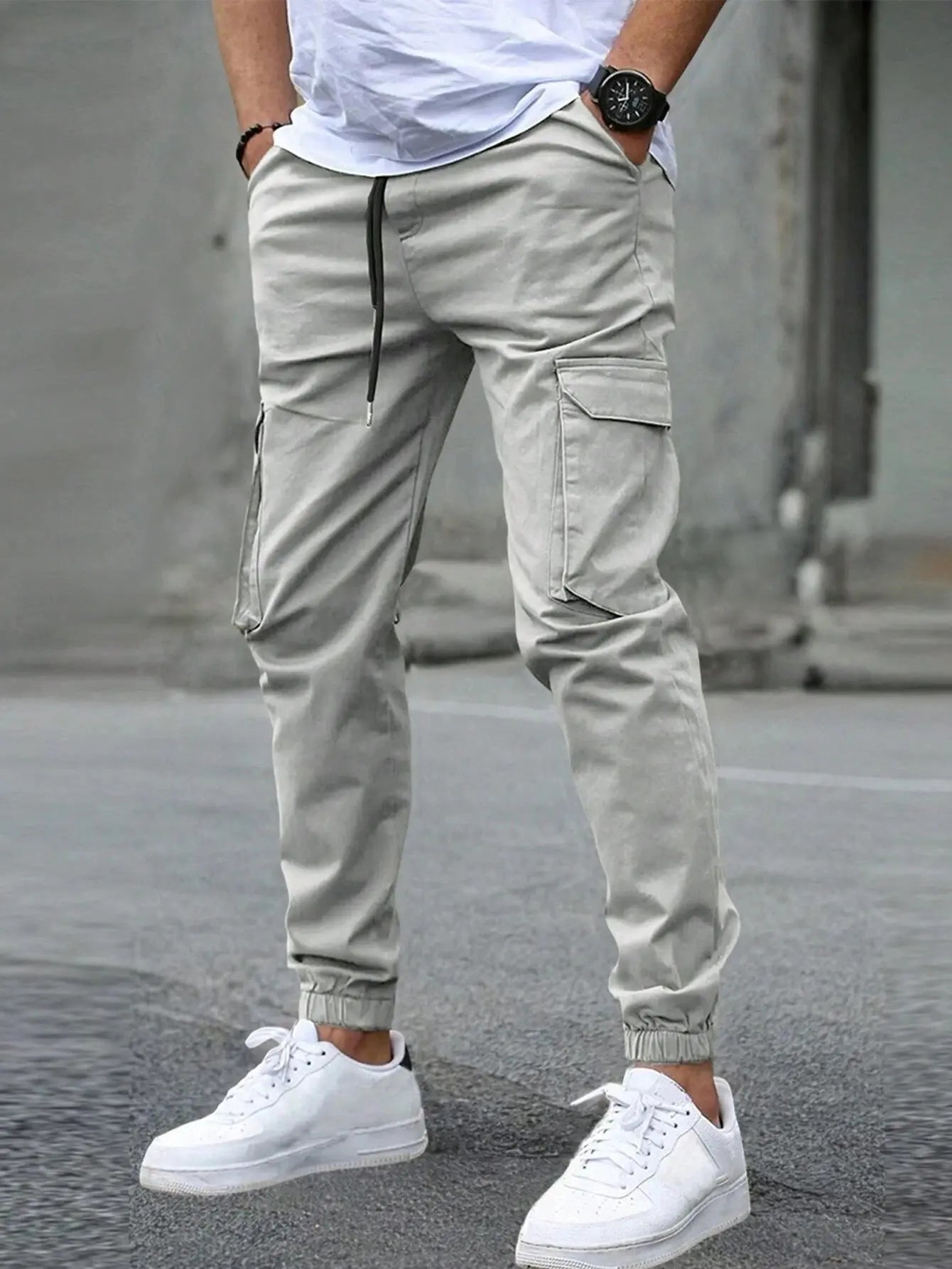 Pantalon Cargo Homme Taille Élastique – Coupe Slim, Multi-Poches, Décontracté EcomFr