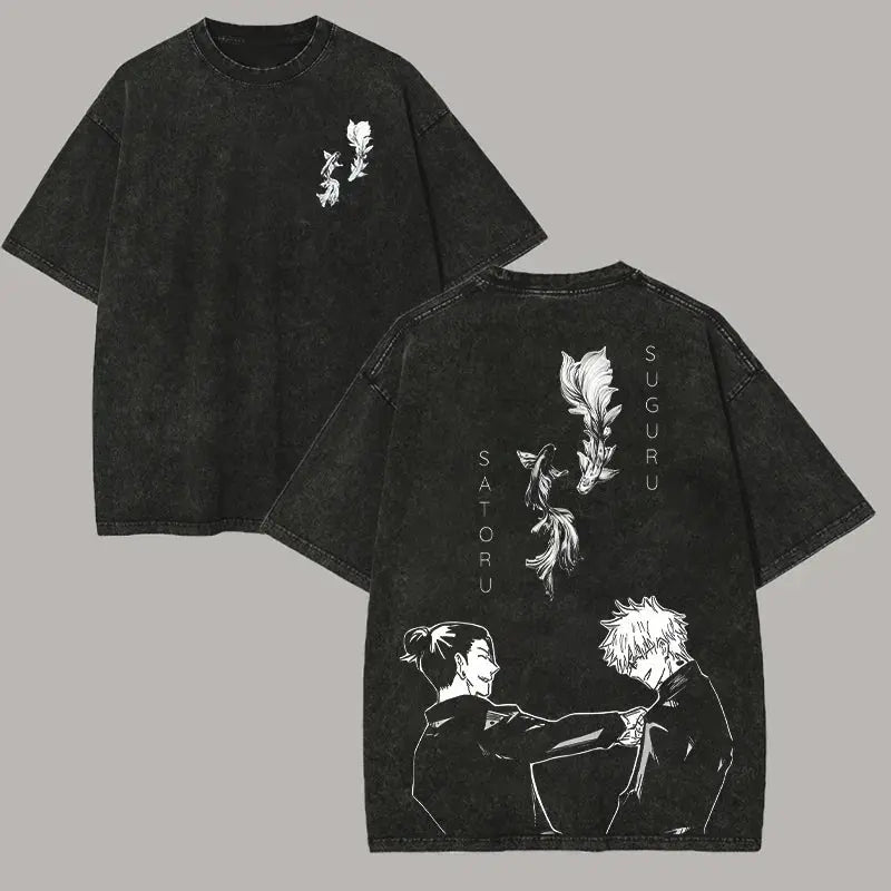T-Shirt Jujutsu Kaisen Oversize Délavé – Anime Vintage Harajuku Unisexe EcomFr