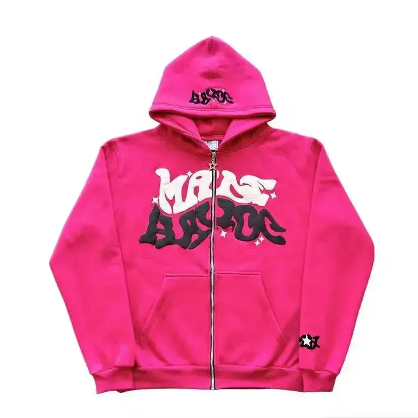Veste Cardigan Capuche Zippée Y2K Unisexe – Lettres Américaines Rétro, Automne Hiver EcomFr