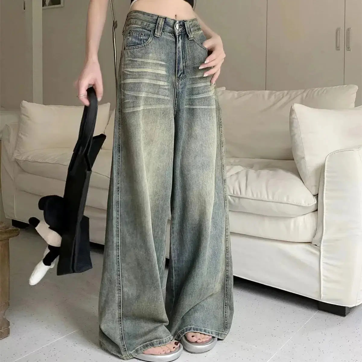 Jean Baggy Femme Taille Haute Y2K – Jambe Droite, Coupe Large, Style Vintage EcomFr