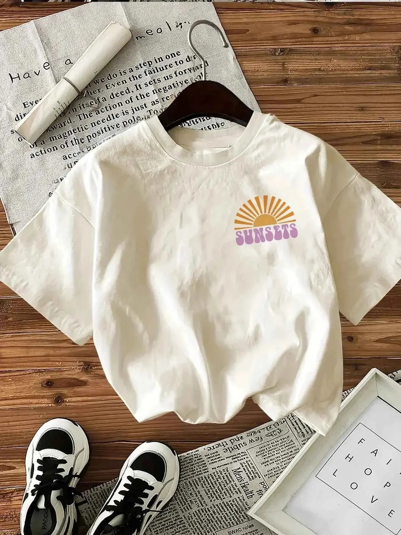 t-shirt Y2K femme original "Forever Chasing Sunsets" – Manches Courtes, Col Rond