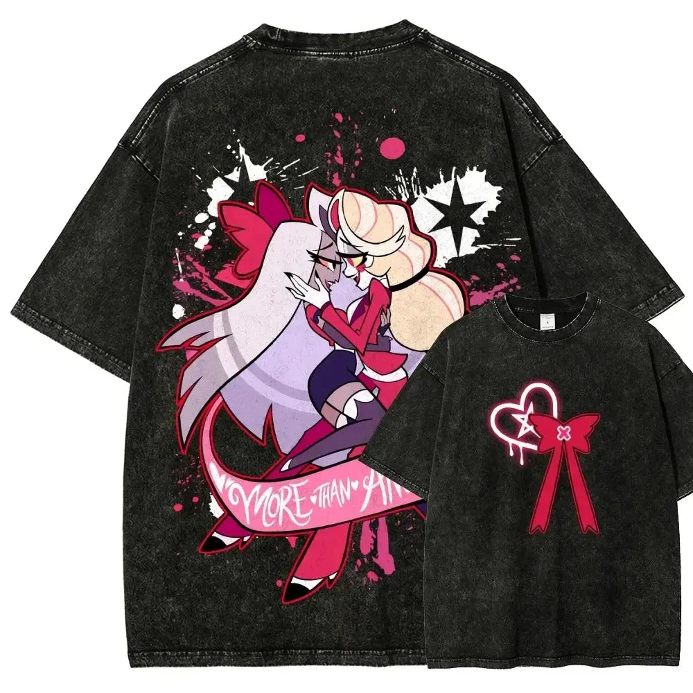 T-Shirt Hazbin Hotel Anime Oversize Unisexe – Coton Vintage Délavé EcomFr