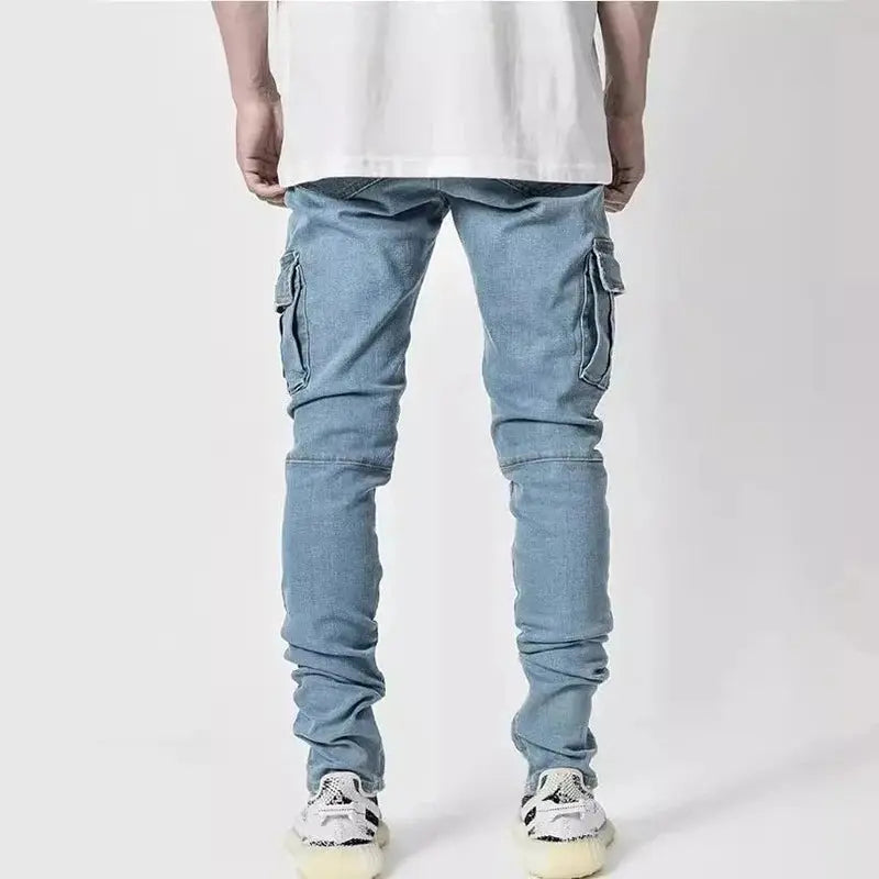 Jean Cargo Homme Slim – Denim Élastique, Multi-Poches, Streetwear EcomFr