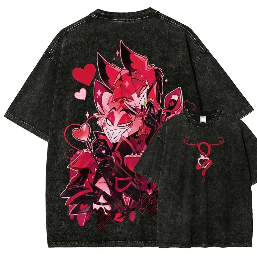 T-Shirt Hazbin Hotel Anime Oversize Unisexe – Coton Vintage Délavé EcomFr