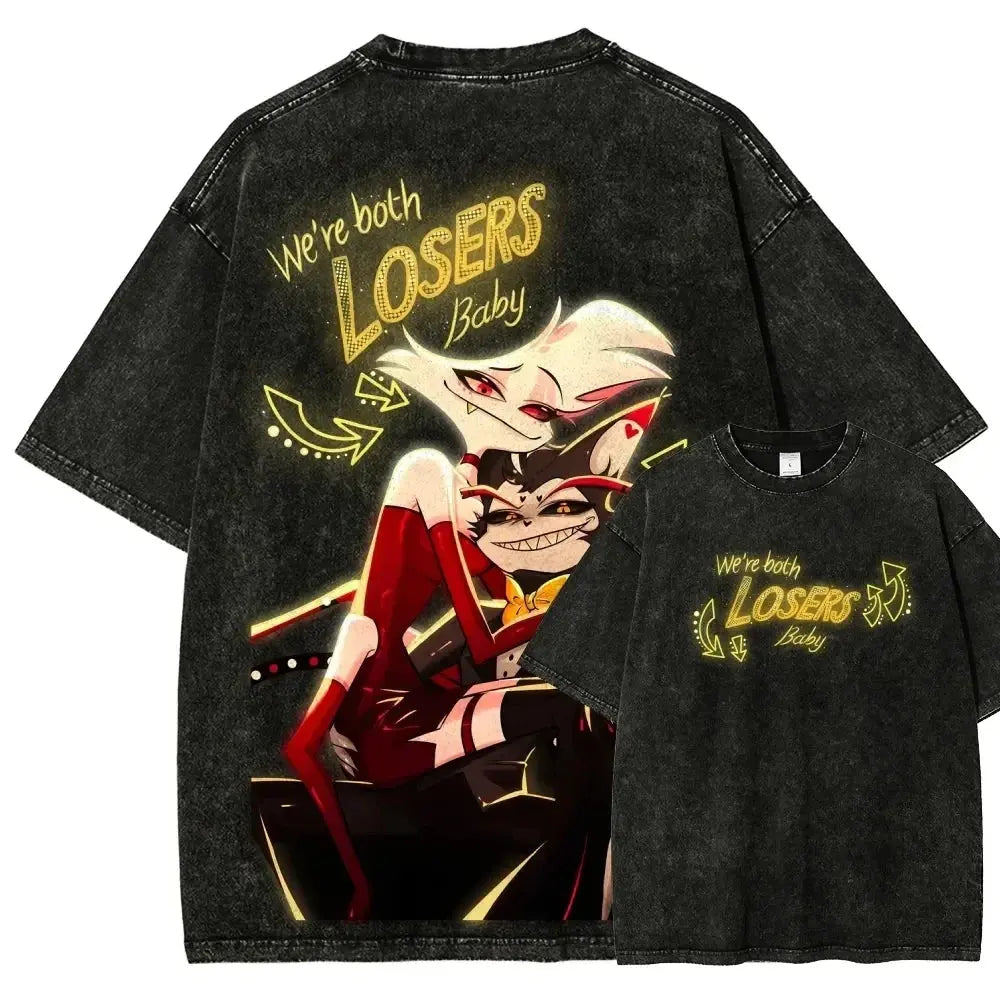 T-Shirt Hazbin Hotel Anime Oversize Unisexe – Coton Vintage Délavé EcomFr