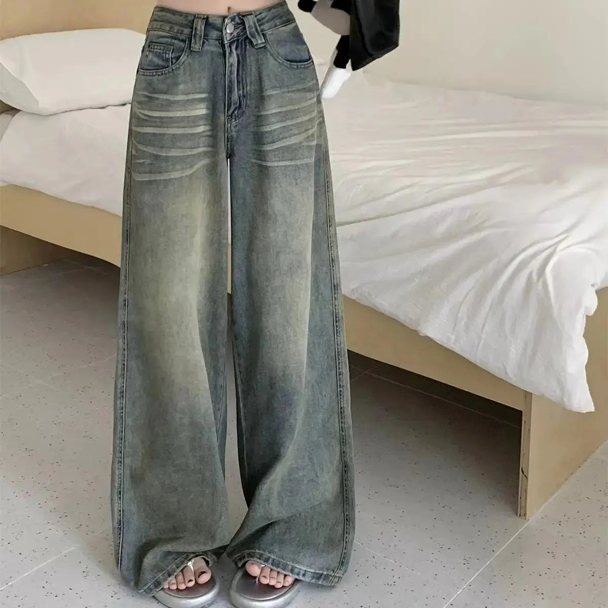 Jean Baggy Femme Taille Haute Y2K – Jambe Droite, Coupe Large, Style Vintage EcomFr
