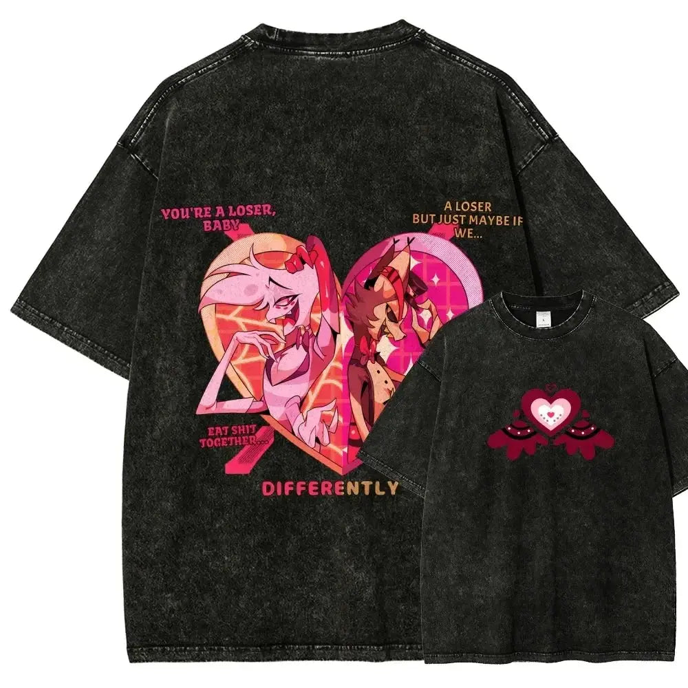 T-Shirt Hazbin Hotel Anime Oversize Unisexe – Coton Vintage Délavé EcomFr