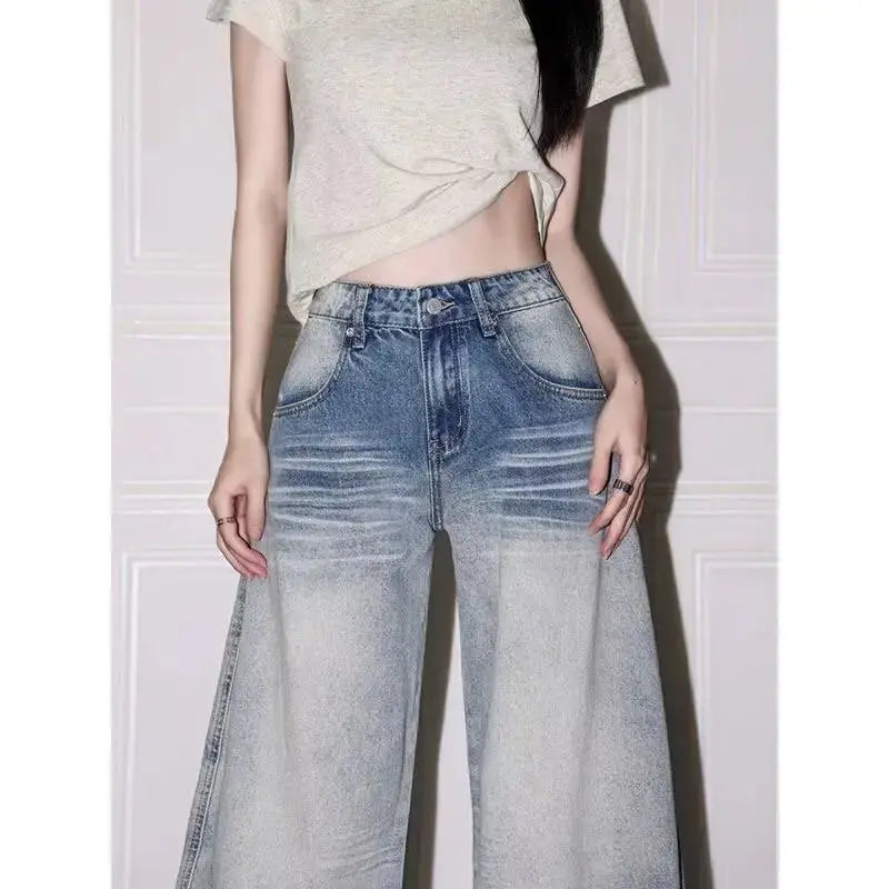 Jean Large Femme Motif Chat 3D – Coupe Ample Amincissante, Délavé Style Américain EcomFr