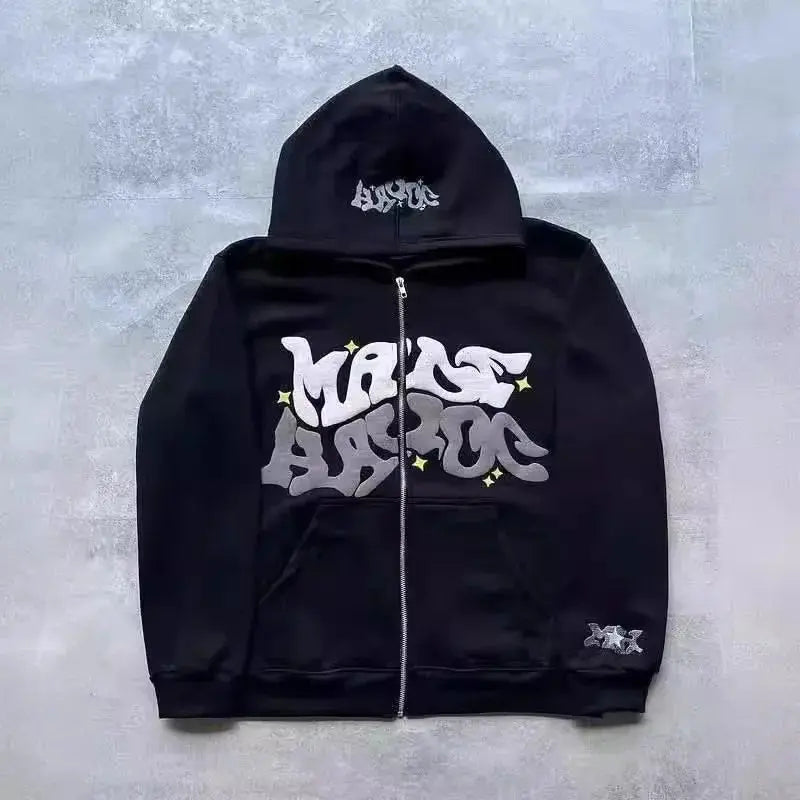 Sweat à Capuche Zippé Y2K Harajuku Imprimé Étoile & Lettre Hip-Hop EcomFr