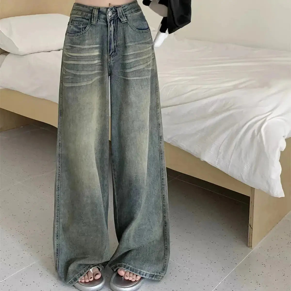 Jean Baggy Femme Taille Haute Y2K – Jambe Droite, Coupe Large, Style Vintage EcomFr