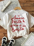 T-Shirt ample décontracté femmes, "Amore Pasta Vino E Basta"