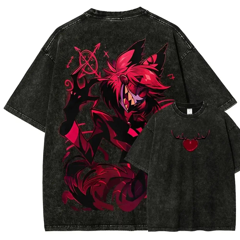 T-Shirt Hazbin Hotel Anime Oversize Unisexe – Coton Vintage Délavé EcomFr