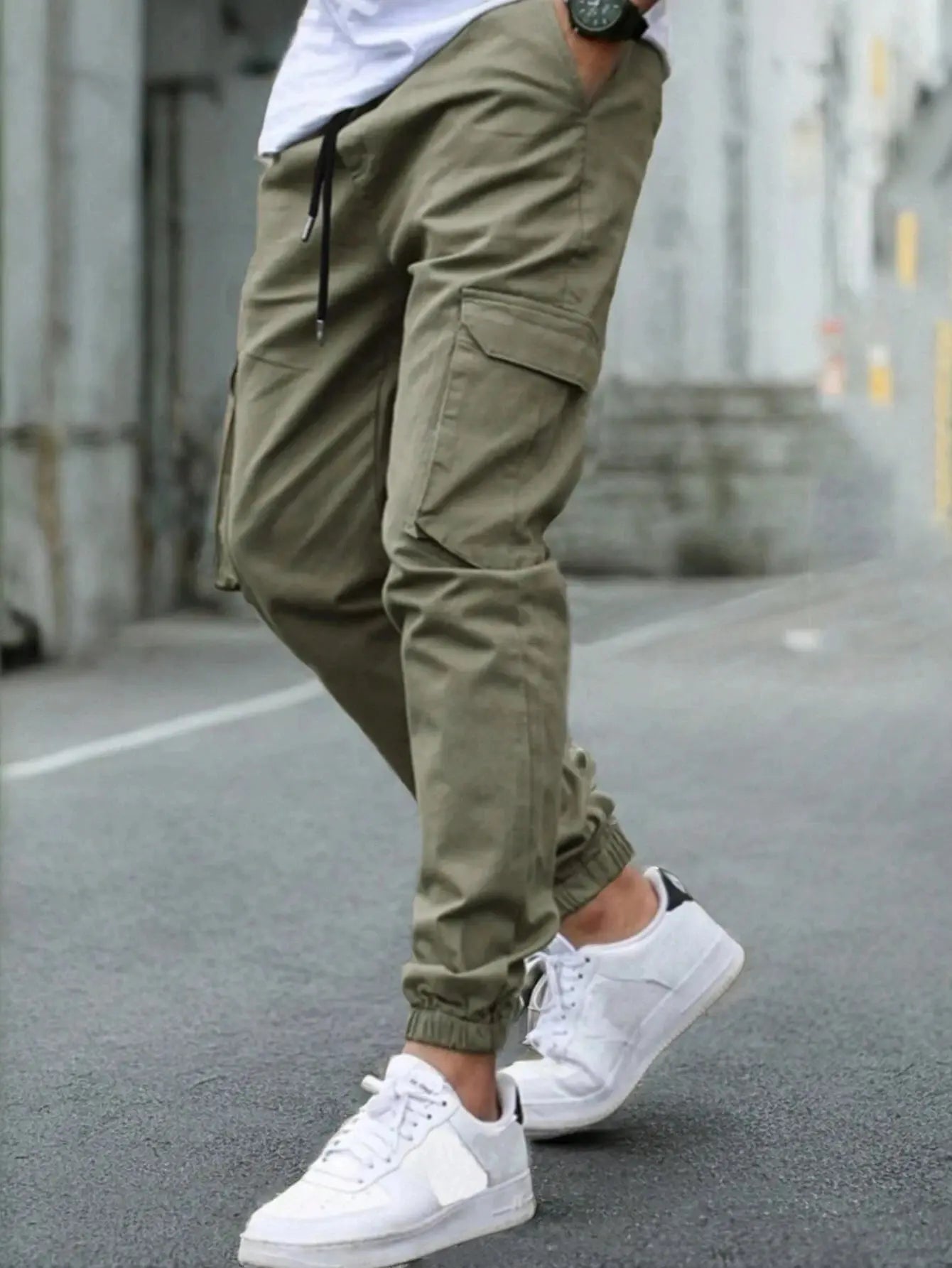 Pantalon Cargo Homme Taille Élastique – Coupe Slim, Multi-Poches, Décontracté EcomFr