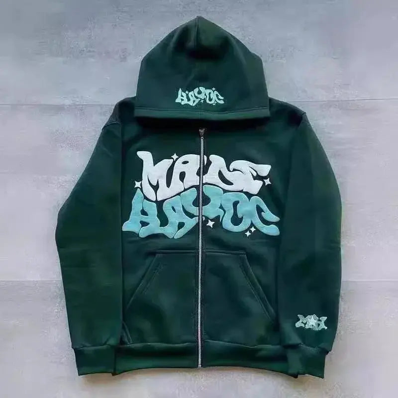 Sweat à Capuche Zippé Y2K Harajuku Imprimé Étoile & Lettre Hip-Hop EcomFr